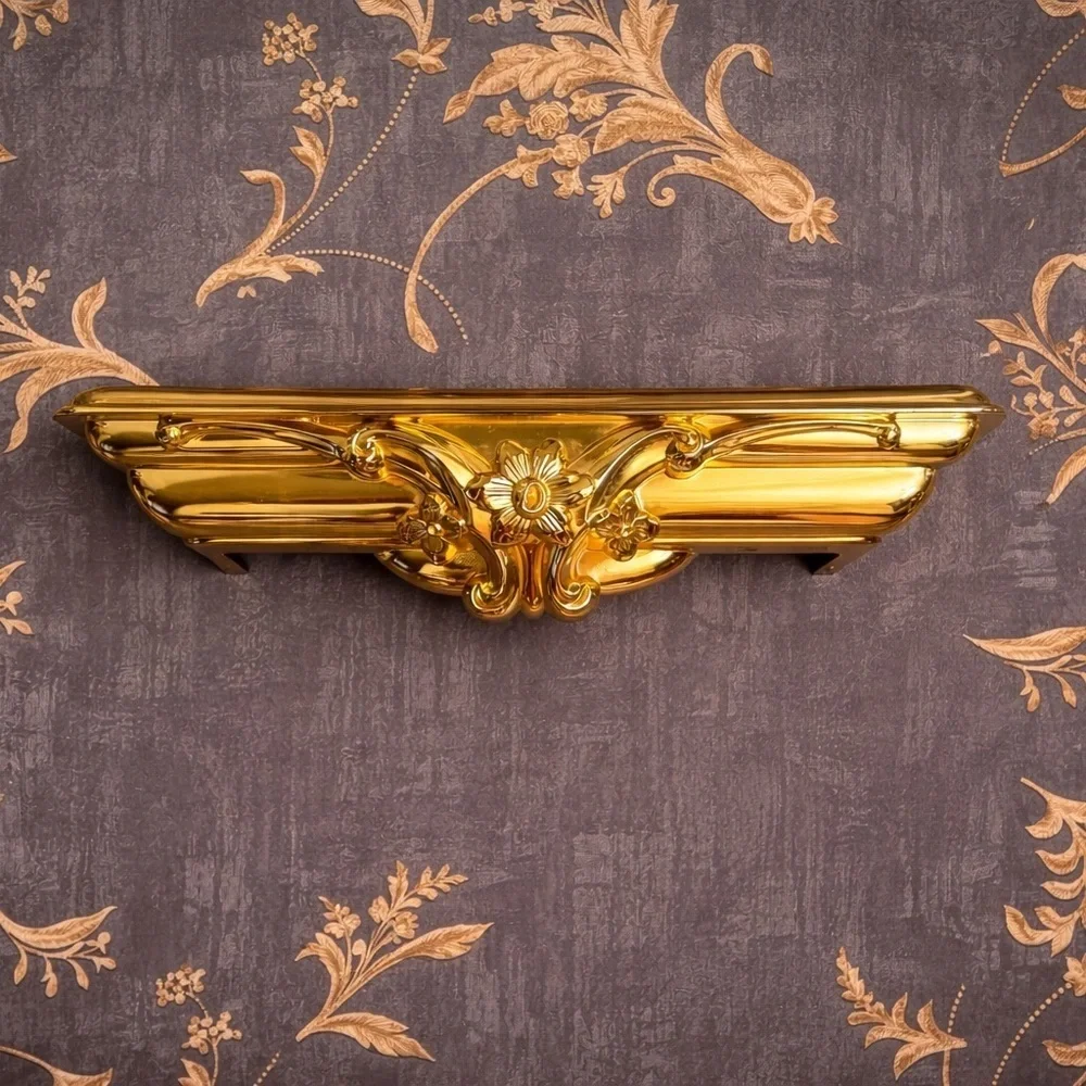 Vintage Syroco Plastic Gold Floating Wall Shelf with a Floral Motif